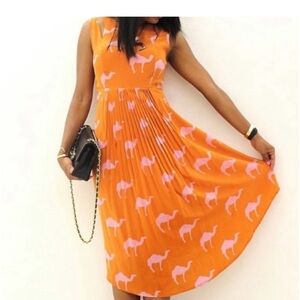 Anthropologie Charlotte Taylor Silk Camel Print Dress Size 2